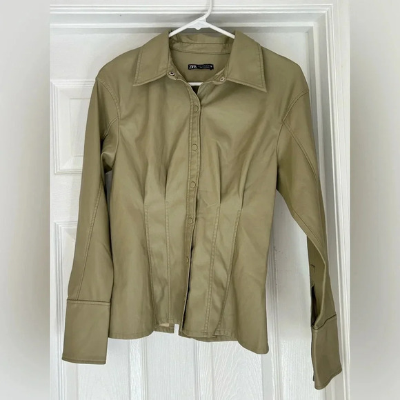 Zara Faux Leather Top Blouse Shacket Corset Seams - Picture 7 of 7